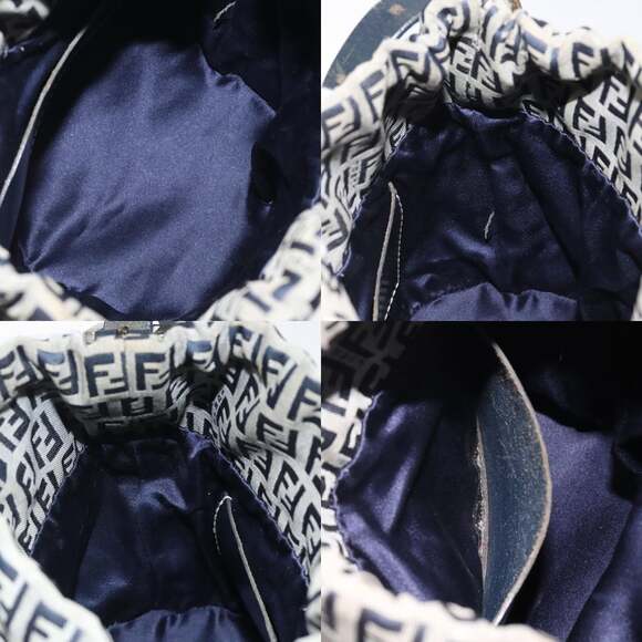 FENDI Zucchino Canvas Shoulder Bag Navy Silver - Picture 12 of 13